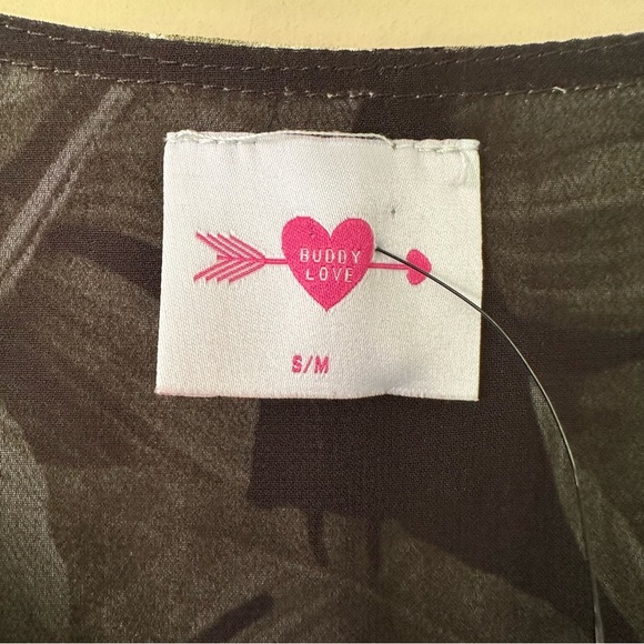 NWOT Buddy Love S/M Sleeveless Palm Leaf Dress Tropical V-Neck Spring Summer - Picture 2 of 8